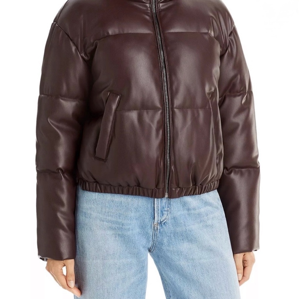 Aqua faux leather puffer jacket
